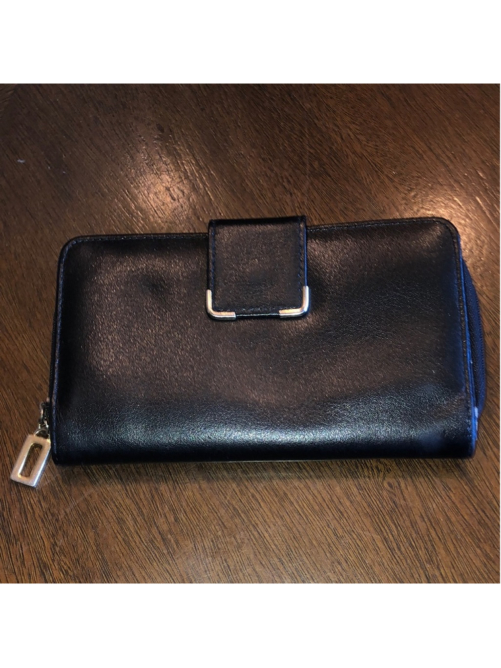 Amity Black Leather Wallet with Silver Tone Accents